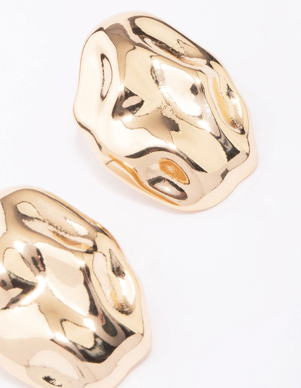 Gold Molten Oval Stud Earrings