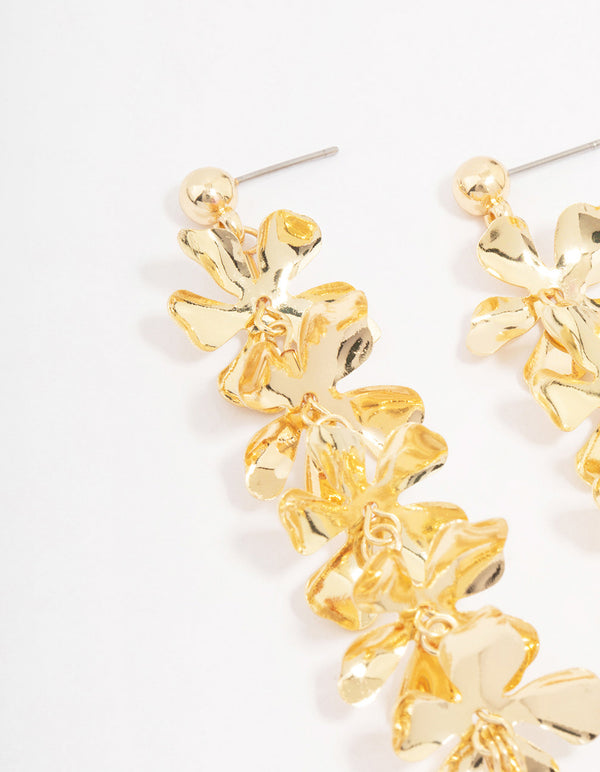 Gold Linear Petal Drop Earrings