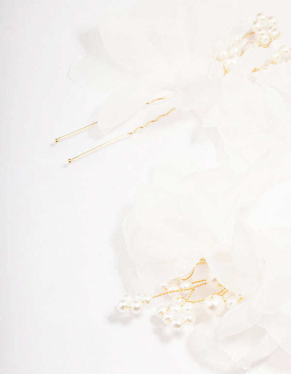 Gold Pearl & Flower Hair Pin Pack