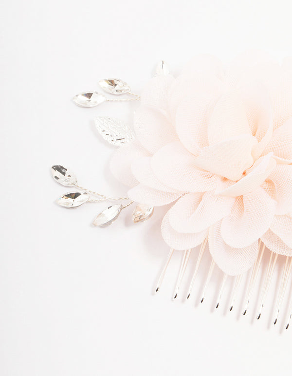 Silver Flower Crystal Leaf Hair Comb