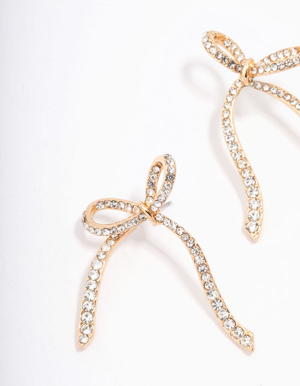 Gold Diamante Bow Stud Earrings