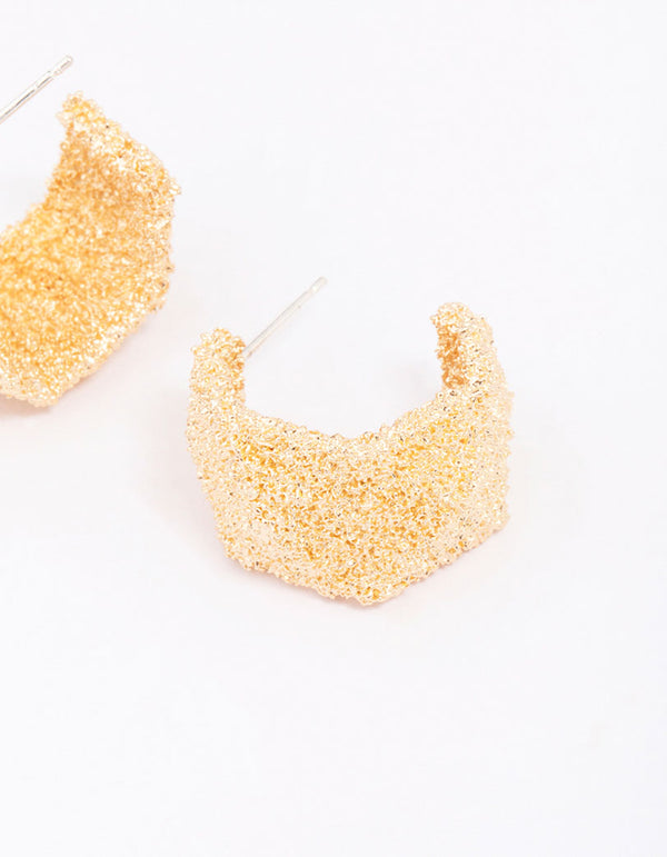 Gold Hammered Small Hoop Earrings