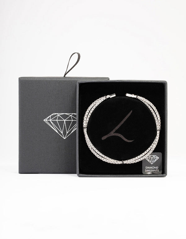 Silver Cubic Zirconia Twisted Wrist Cuff