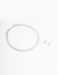 Silver Cubic Zirconia Baguette Tennis Bracelet & Earring Set - link has visual effect only