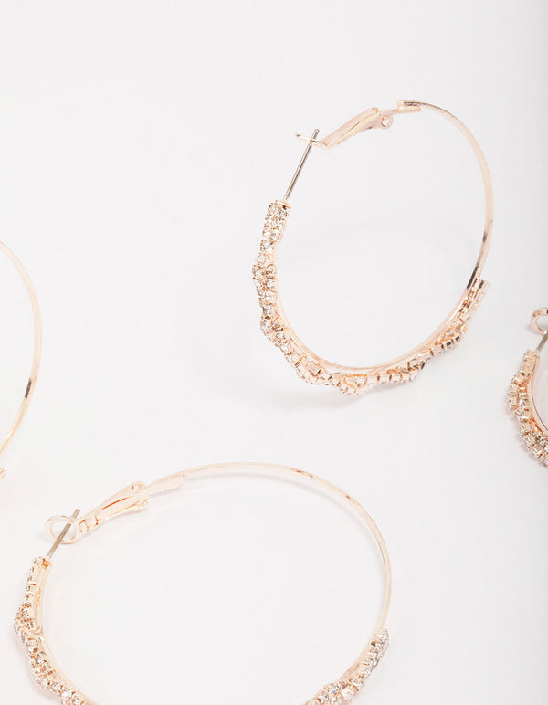 Rose Gold Diamante Oval Earring Pack