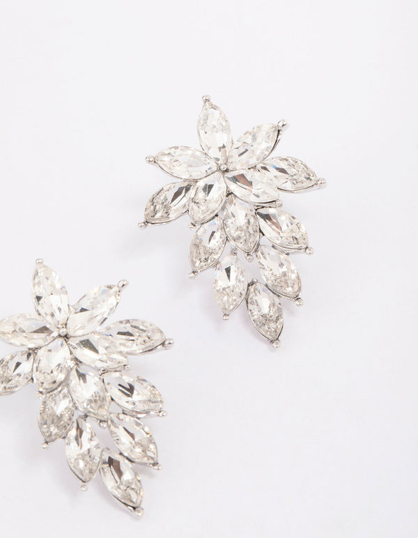 Silver Pear Diamante Statement Drop Earrings