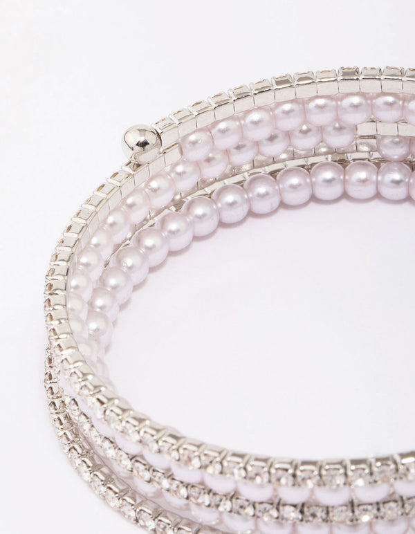 Silver Diamante Triple Wrap Wrist Cuff