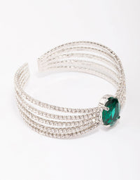 Silver Diamante Emerald Open Wrist Cuff - link has visual effect only