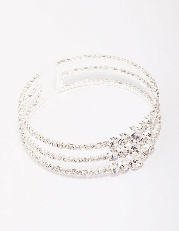 Silver Diamante Open Wrist Cuff