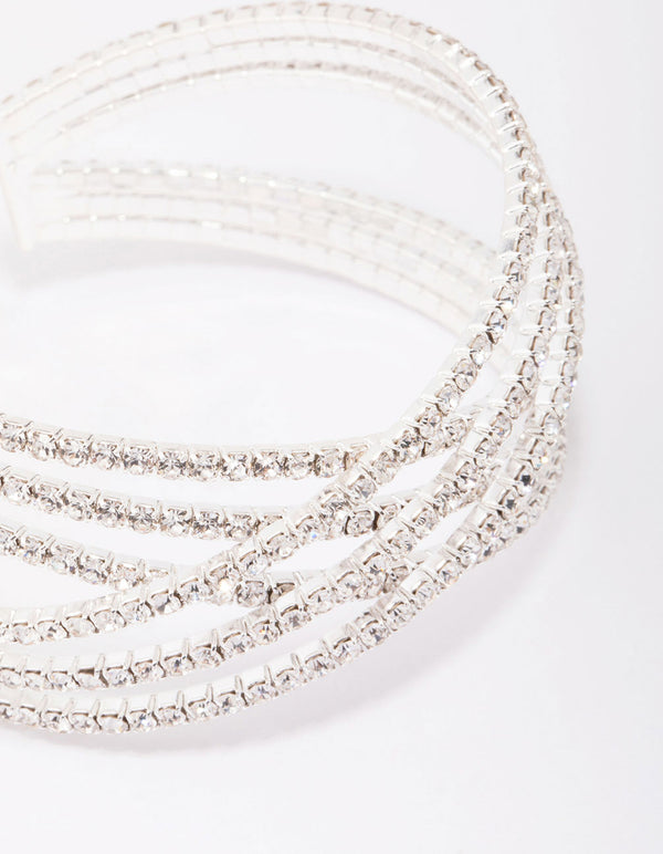 Silver Diamante Twisted Open Wrist Cuff