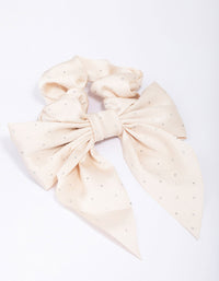 Neutral Fabric Bow Diamante Studded Scrunchie - link has visual effect only