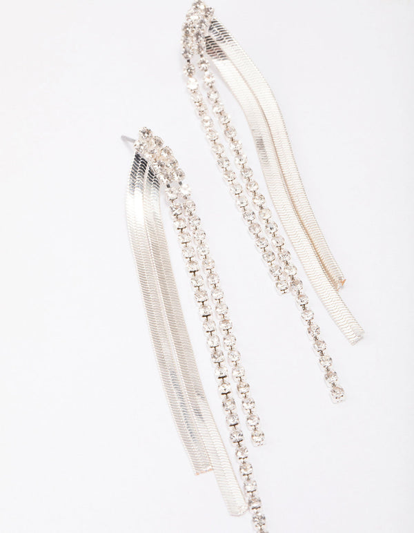 Silver Cup Chain Diamante Drop Earrings