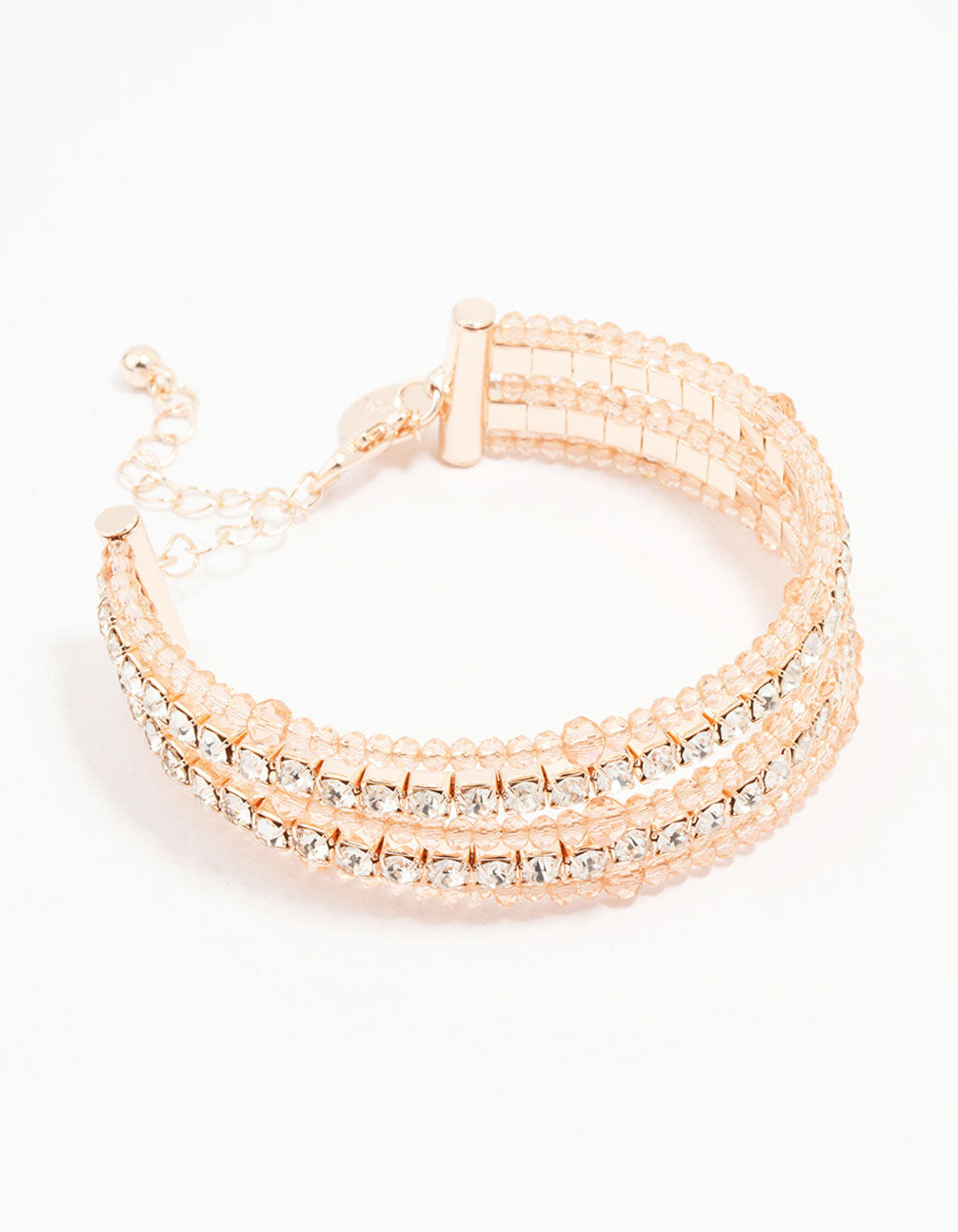 Rose Gold Beaded Diamante Chain Bracelet