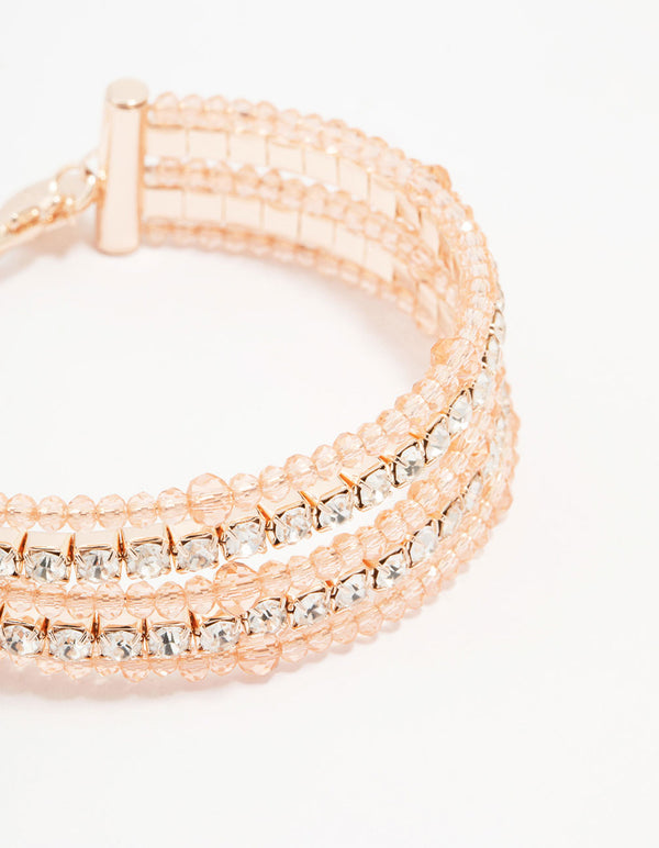 Rose Gold Beaded Diamante Chain Bracelet