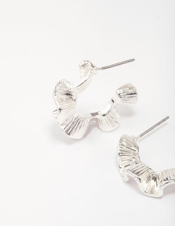 Silver Hammered Wave Hoop Earrings