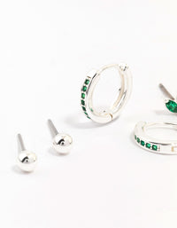 Silver Plated Brass  Cubic Zirconia Marquise Stud & Huggie Hoop Earring Pack - link has visual effect only