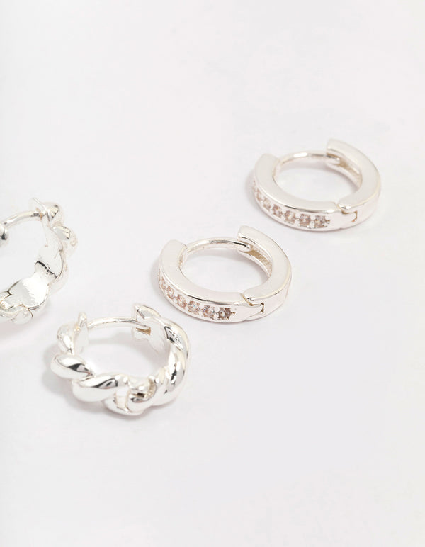 Silver Plated Brass  Classic Cubic Zirconia Earring 3-Pack