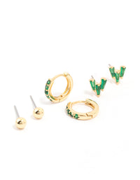 Gold Plated Brass Baguette Cluster Stud Earring 3-Pack - link has visual effect only