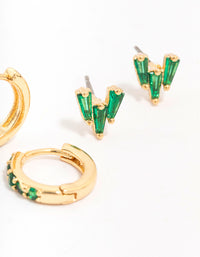 Gold Plated Brass Baguette Cluster Stud Earring 3-Pack - link has visual effect only