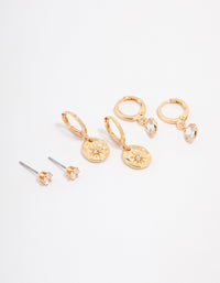 Gold Plated Brass Molten Star Drop Earring 3-Pack - link has visual effect only