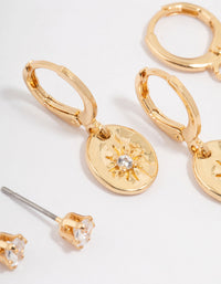 Gold Plated Brass Molten Star Drop Earring 3-Pack - link has visual effect only