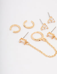 Gold Plated Brass Baguette Chain Flower Earring 4-Pack - link has visual effect only