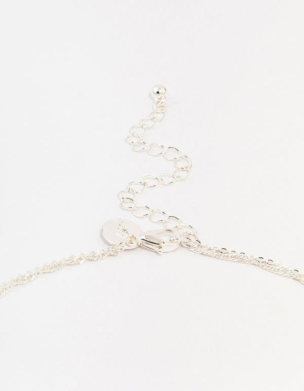 Silver Plated Brass  Cubic Zirconia Cross Coin Layered Necklace