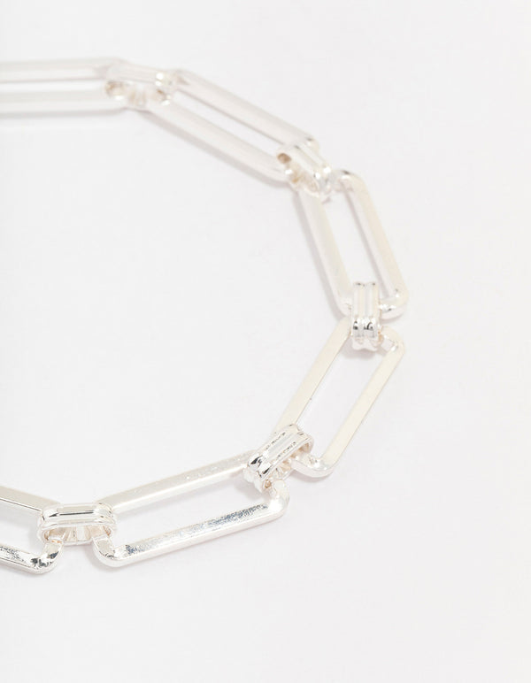 Silver Plated Brass  Stretch Rectangular Link Bracelet