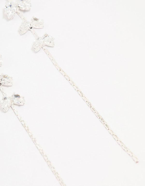 Silver Cubic Zirconia Petal Stem Drop Earrings