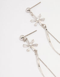 Silver Cubic Zirconia Double Flower Drop Earrings - link has visual effect only