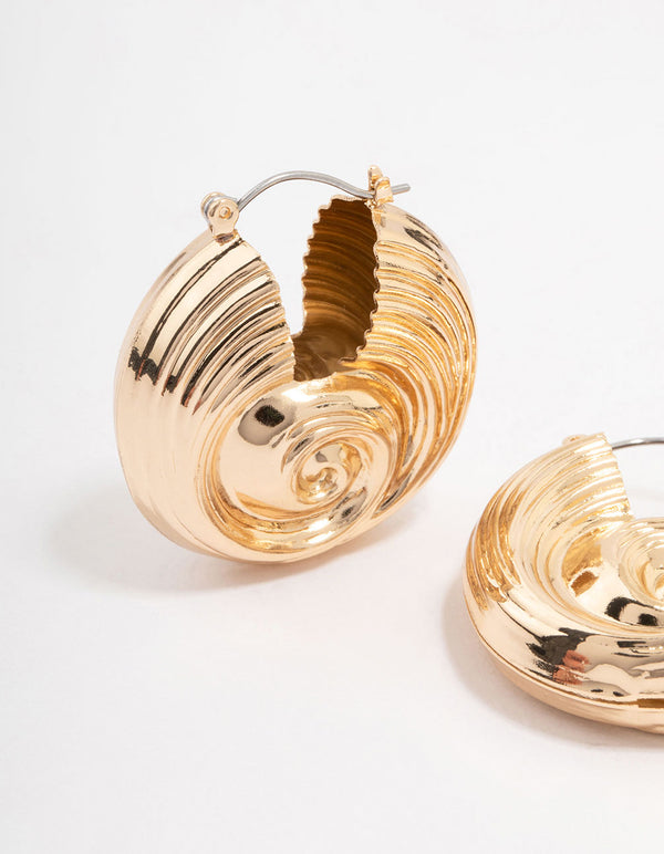 Gold Textured Shell Hoop Earrings