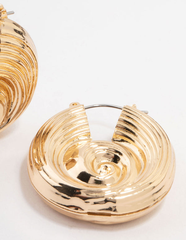 Gold Textured Shell Hoop Earrings