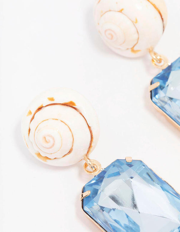 Gold Genuine Shell & Diamante Drop Earrings