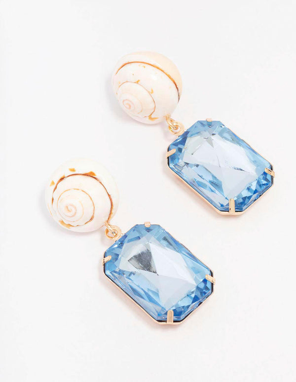 Gold Genuine Shell & Diamante Drop Earrings