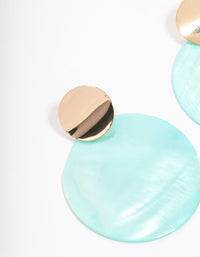 Gold Blue Genuine Shell Circle Drop Earrings - link has visual effect only