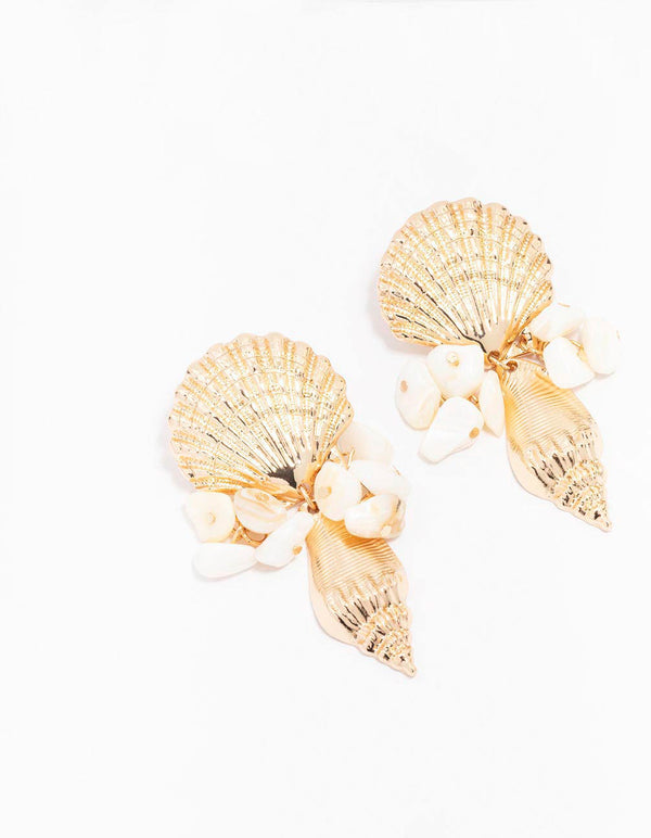 Gold Genuine Shell Stud Square Drop Earrings