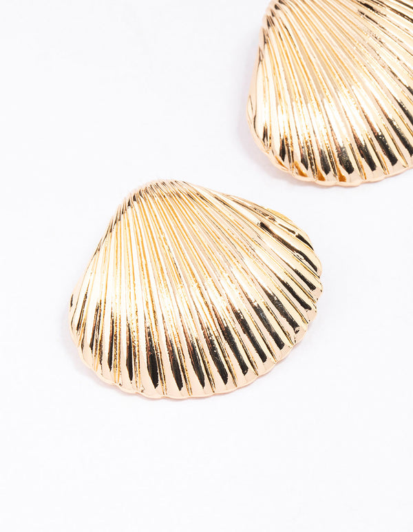 Gold Oversized Shell Stud Earrings