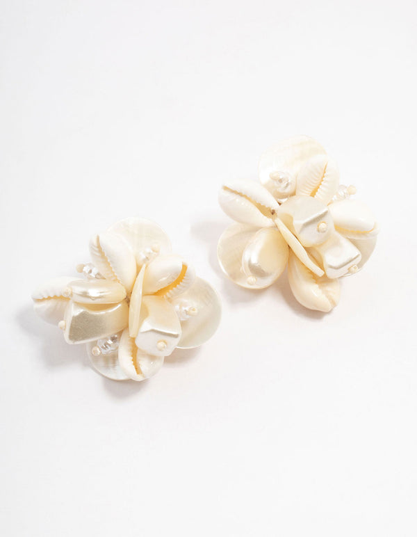 White Cluster Shell Stud Earrings