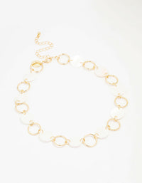 Gold Disc Link Choker Necklace - link has visual effect only