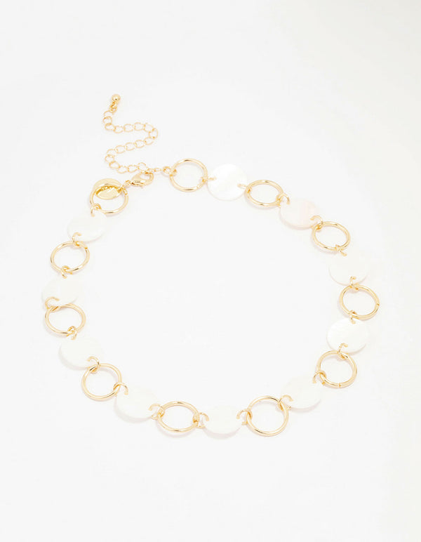 Gold Disc Link Choker Necklace