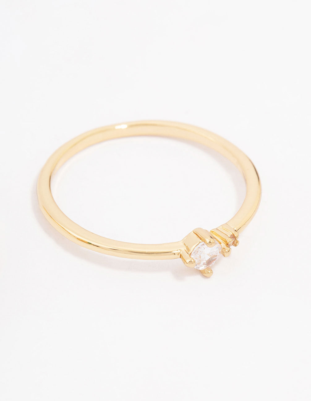 Presenting a gold plated elegant pear triple stacking ring with cubic zirconia in dainty style side detail view
