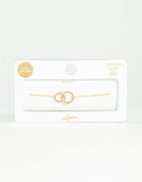 Gold Plated Sterling Silver Pave Link Hoop Bracelet & Anklet Set - link has visual effect only