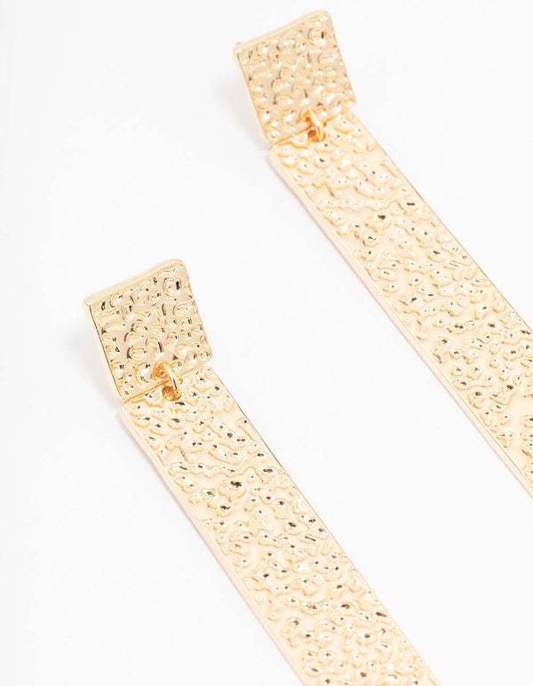 Gold Textured Rectangular Drop Earrings