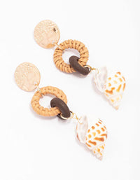 Worn Gold Genuine Shell Raffia Drop Earrings - link has visual effect only