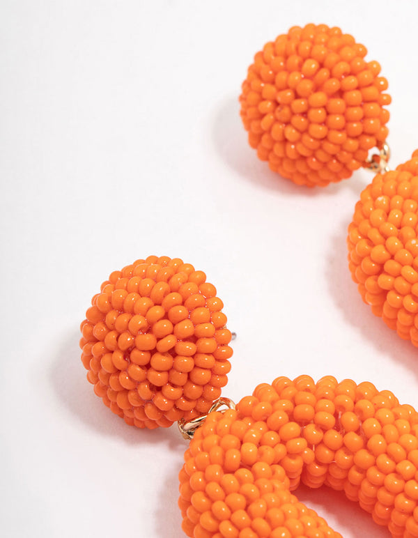 Orange Beaded Oval Drop Earrings