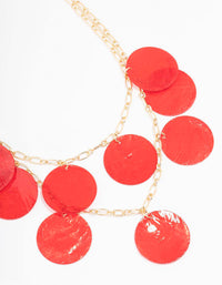 Gold & Red Genuine Shell Circular Layered Disc Necklace - link has visual effect only