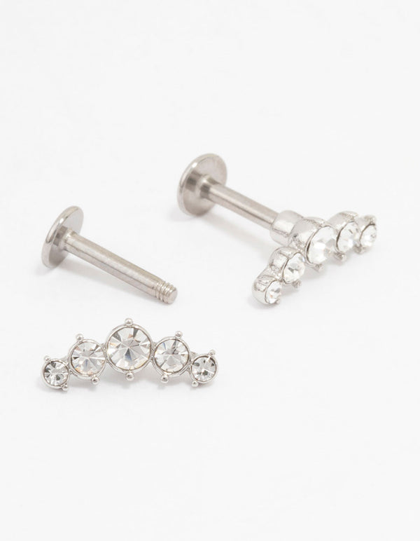 Surgical Steel Round Cubic Zirconia Flat Back 2-Pack