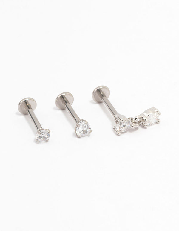 Surgical Steel Pear Cubic Zirconia Drop Flat Backs 3-Pack