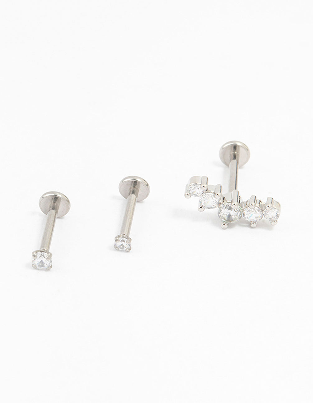Discover surgical steel crawler flat back earrings featuring round cut stones in a 3-pack front view