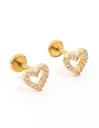 Gold Plated Surgical Steel Cubic Zirconia Open Heart Flat Back 2-Pack - link has visual effect only
